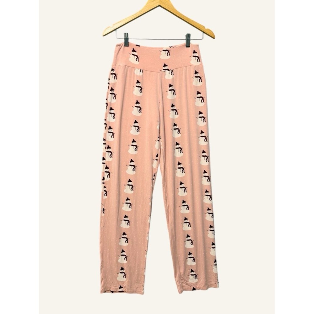 Kickee Womens Bamboo Snowman Print Pajama Pants Size XS Pink Winter Holidays